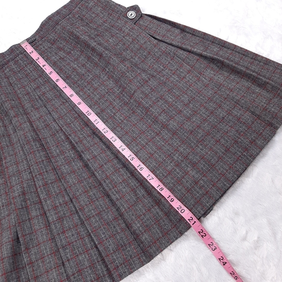 Vintage plaid wool blend pleated skirt fall winter dark light classic academia - Picture 5 of 8